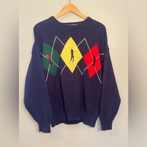 Vintage John Ashford Knitted Embroidered Golf Sweater | XL Mens